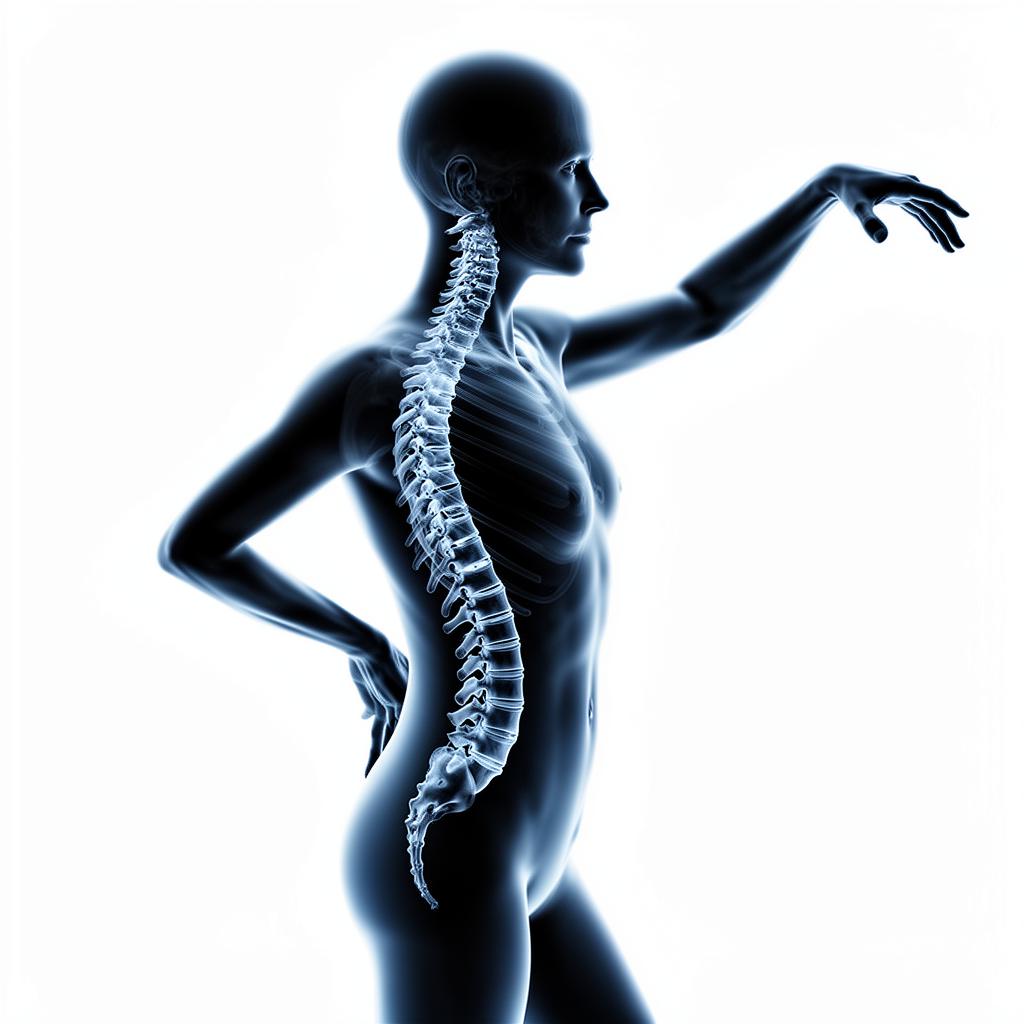 Studio anatomico della colonna vertebrale in tonalità monocromo blu